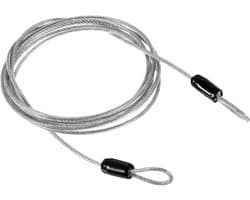 Veiligheidsstaalkabel, 2,5 mm x 2 m, gecoate staalkabel voor bagagesloten — Met dubbele lus (zilver)