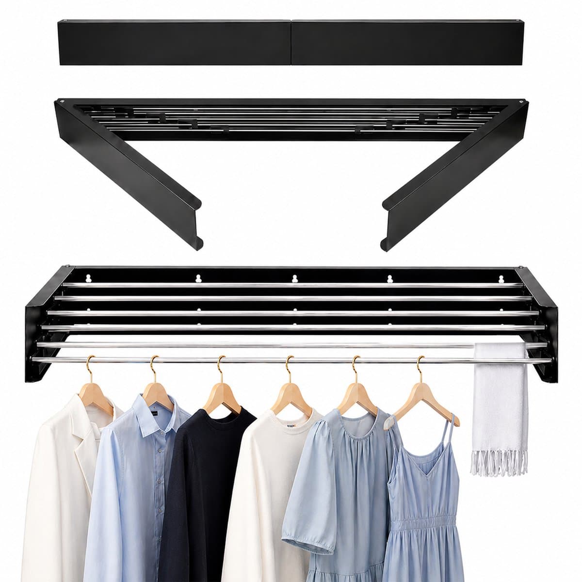 Avero® Wanddroogrek Inklapbaar XXL – 100cm – 6 Meter Drooglengte – Hangend – Droogrek Inklapbaar – Zwart — afbeelding 1