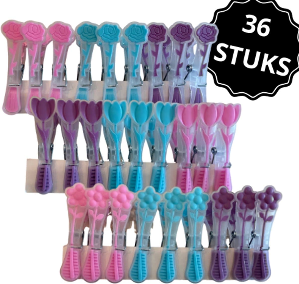 Wasknijpers 36 Stuks - Kunststof Zomer Wasknijpers - Plastic Knijpers - Wasrek Knijpers 10 Kg - 3 Kleuren — afbeelding 1
