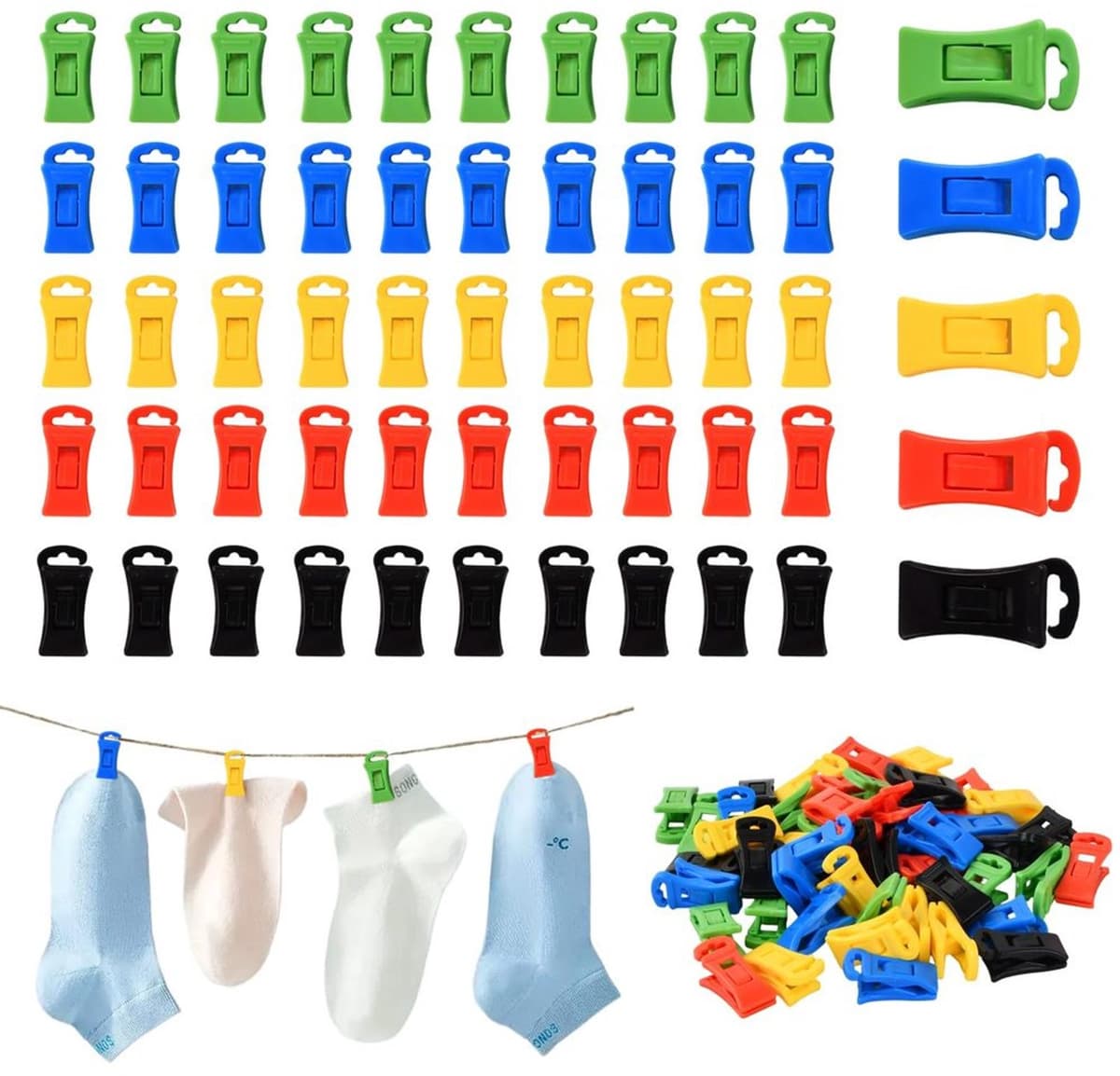 50 Stuks Wasmachine en Droger Sokkenhouders - Multikleur met Opbergtas — afbeelding 1