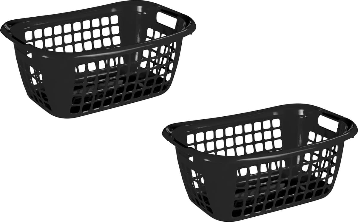 4x stuks zwarte wasmanden/wasgoedmanden met handgrepen 55 cm - Draagwasmanden - Wasgoedmand - Mand met handgrepen — afbeelding 1