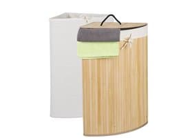 wasmand bamboe - 60 l - opvouwbaar - met deksel en 2 stoffen waszakken - 66 x 49,5 x 37 cm - natuur