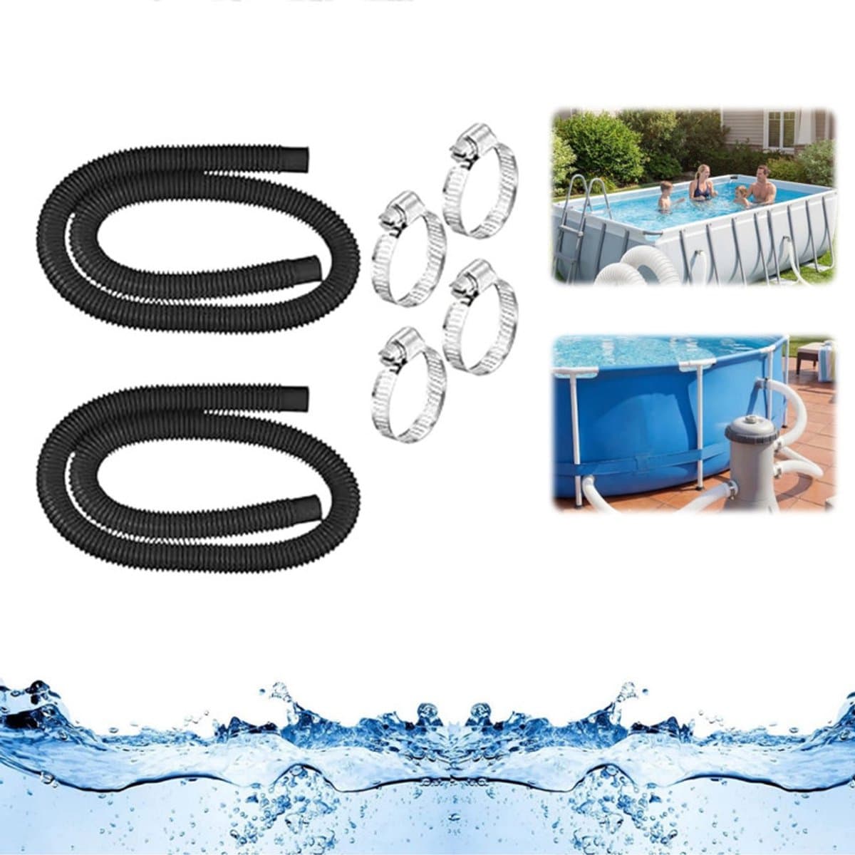 Zwembadslang 32 mm (1,25 inch) – Vervangende slang (lengte 150 cm) + 4 metalen klemmen – Accessoire voor zwembadpompen en filtersystemen (voor opzetzwembaden) – Geschikt voor Intex-zwembadpompen (300/330/530/1000 GPH) — afbeelding 1