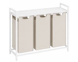 Begryf - Wasmand - metaal/stof- wit/beige - 3 vakken - 92,5 x 33 x 71 cm - 114l