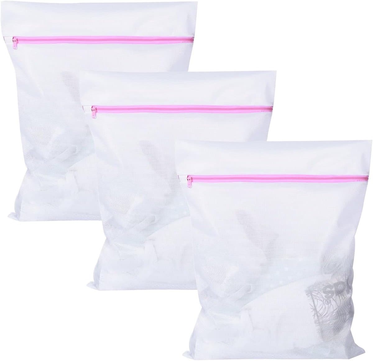 SnelShoppen - Pack van 3 Wasnetten 50x60 cm - Fijnmazige Waszakken, Herbruikbare Mesh Waszak met Rits voor Kleding en Delicate Was — afbeelding 1