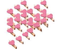 Mini fotoclips - Houten knijpers - Decoratie ophangen - Hartvormig design - 30 stuks - Roze