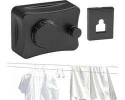 Uittrekbare Waslijn - Wand Waslijn - Droog Kleding - Doorhangvrij Ontwerp - 5.1 Meter - Zwart
