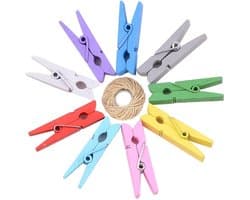 Knutselharingen 10 m Koord - Mini Wasknijpers Hout - Fotobevestiging - Cadeau-accessoires - Creatieve Klemmen - Stabiel en Goed Afgewerkt