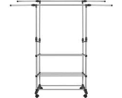 PIPIPOXER- Wasrek-Droogrek-Staand Droogrek -Uitschuifbare Droogtoren - RVS – 3 Verdiepingen – 144 meter Drooglengte- Ruimtebesparend Wasrek -144 × 42 × 150 cm CM- Droogrek op Wielen - zwart