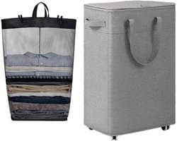Rolbare Wasmand - Opbergbak Wielen - Kleding Opbergen - Verstevigd Metalen Frame - 75 Liter - Grijs