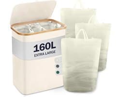 Wasmand 2 vakken wassorteerder - Wasverdeler - Zwart/ bruin - 162x80x34 cm