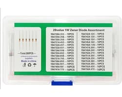 280pcs 28 value 1W Zener Diode 3.3V - 30V 28 x 10pcs Assortment Set Kit + Box