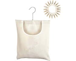 Wasknijperhouder Tas - Opbergzak Clips - Huishoudelijk Organiseren - Brede Opening Haak - 32 x 20 cm - Beige