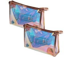 Draagbare Reiswaszak en Transparante Make-up Tas met Rits voor Pennen, Koptelefoon en Kleine Make-up Accessoires - Set van 2