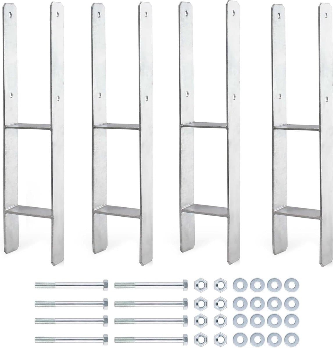 Paaldragers Thermisch Verzinkt - Grondankers H-anker - Tuinconstructies Verankeren - Stevige H-constructie - 91 x 600 mm - Zilverkleurig — afbeelding 1