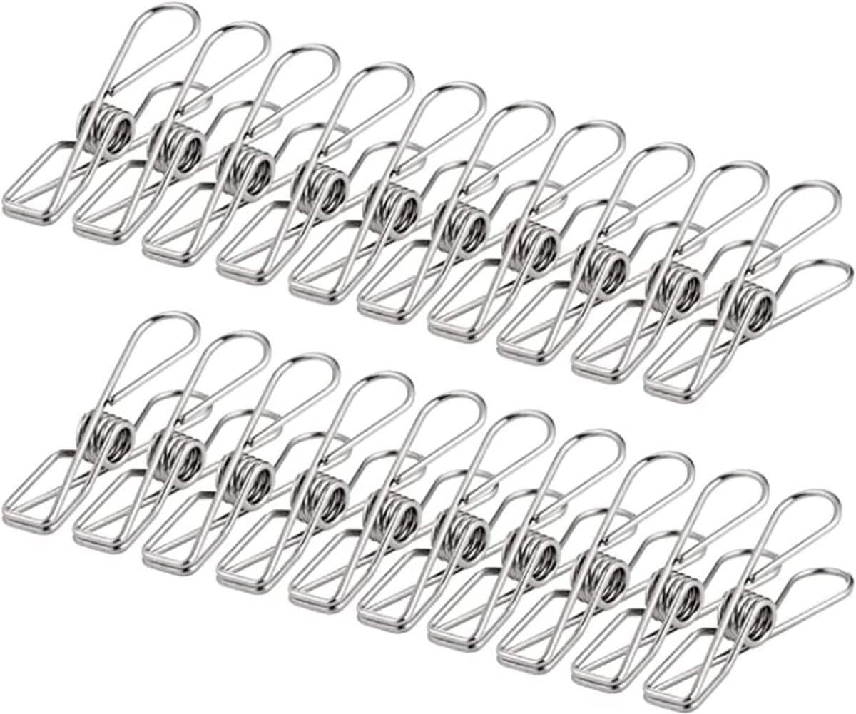Wasknijpers Roestvrij Staal - Kledingklemmen Hangers - Kleding Drogen - Glad Oppervlak Geen Vlekken - 20 Stuks - Zilver — afbeelding 1