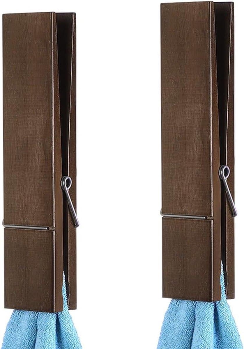 Houten Wasknijpers - Grote Clips - Handdoeken Organiseren - Sterk Veermechanisme - 30 cm - Houtkleur — afbeelding 1