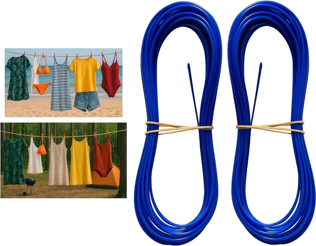 Camping waslijn - Reis waslijn - Buiten drogen - Extra sterk staal - 10 meter - Blauw — afbeelding 1