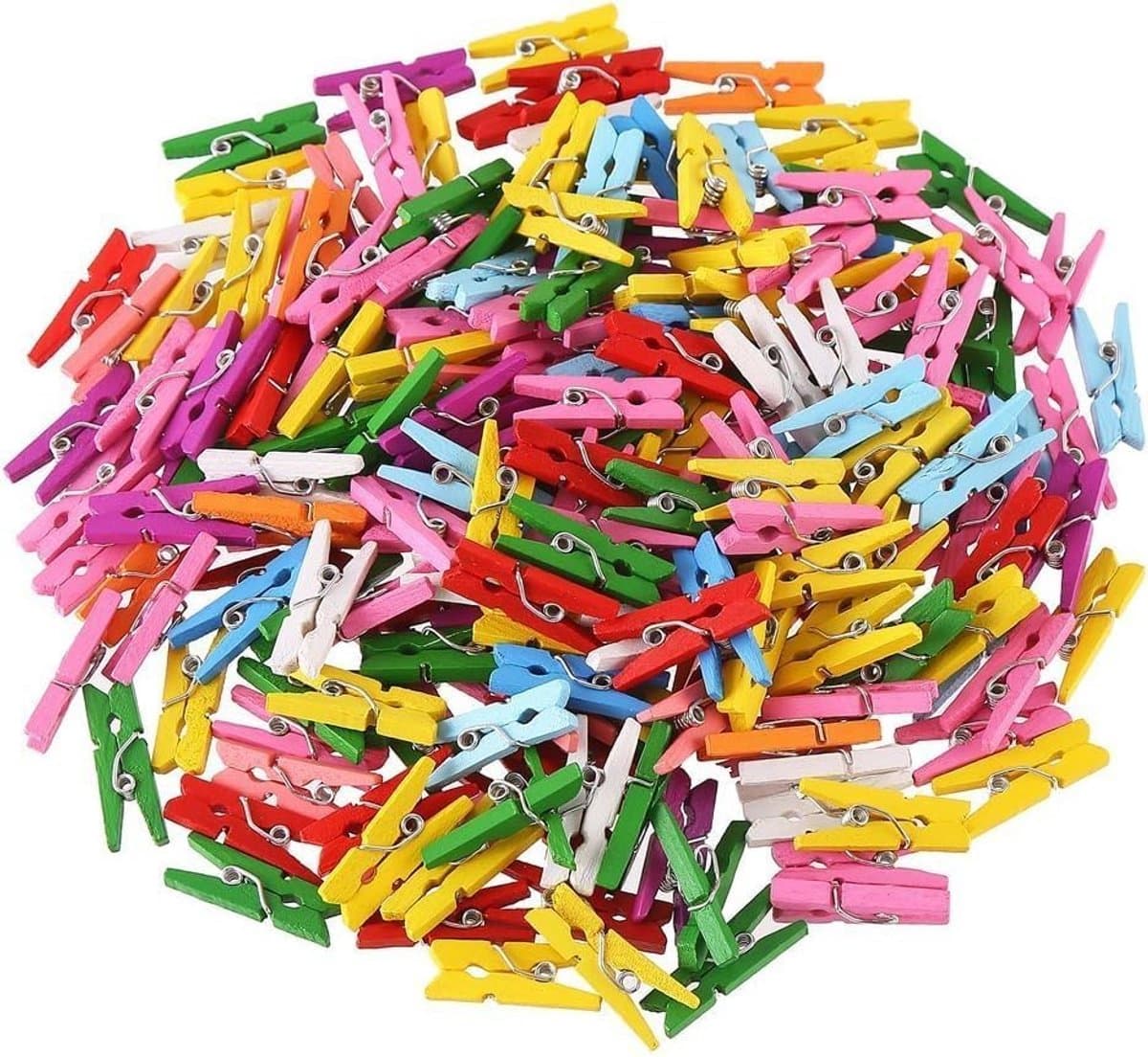 Mini knijpers - 200 stuks - 2,5 cm - Kleine houten mini knijpers - Knijpertjes - Fotoknijpers - Geboorte wasknijpers - Kaartknijpers - Decoratie Clips - Fotohouder - Kerstkaart hangers - Polaroid - Knijper om foto's aan op te hangen - Veelkleurig — afbeelding 1