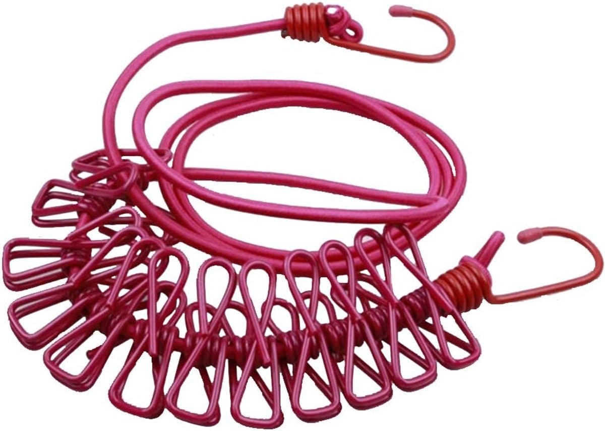 Waslijn met Klemmen - Reiswaslijn Flexibele Waslijn - Outdoor Drogen - Verstelbare Lengte - 360 cm - Rood — afbeelding 1