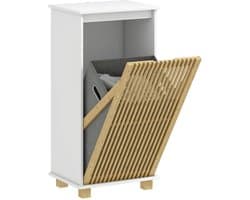 Sello! badkamerkast – badkamermeubel – geïntegreerde wasmand – uitneembare waszak – bamboe deur – wit – 40 × 30 × 80 cm.