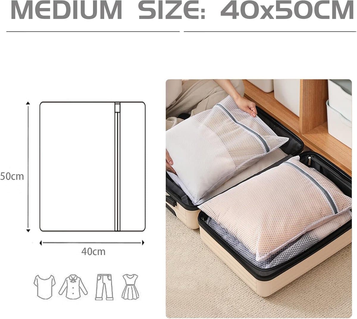 Wasnetjes met ritssluiting - Wit - 40 x 50 cm - Duurzaam polyester wasnet voor wasmachine - Set van 2 — afbeelding 1