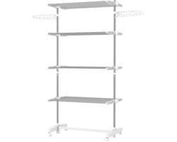 Droogrek - inklapbaar - zijvleugels - voor binnen en buiten - 142 x 55 x 152 cm - 4 niveaus - 6 wielen - frame van roestvrij staal - wit
