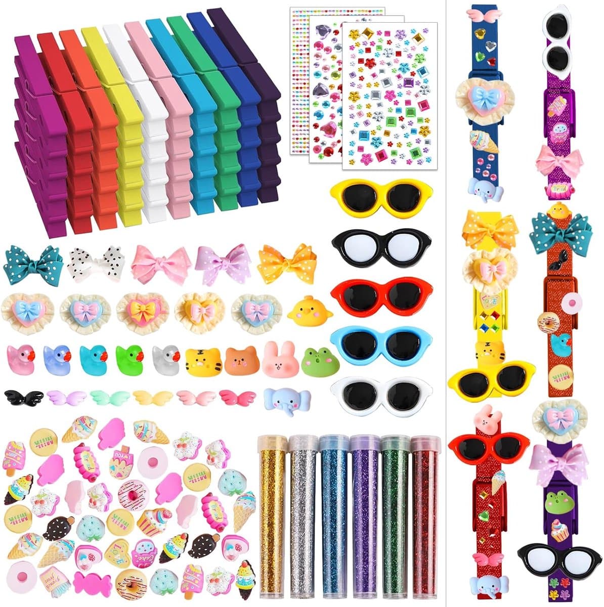 50 Set Cheer Pins Spirit Clips, Houten Cheer Wasknijpers voor Rugzakken Decoraties Inclusief Mini DIY Hars Eendjes Glazen Gekleurde Kralen Bogen voor Cheer Team Cadeaus — afbeelding 1