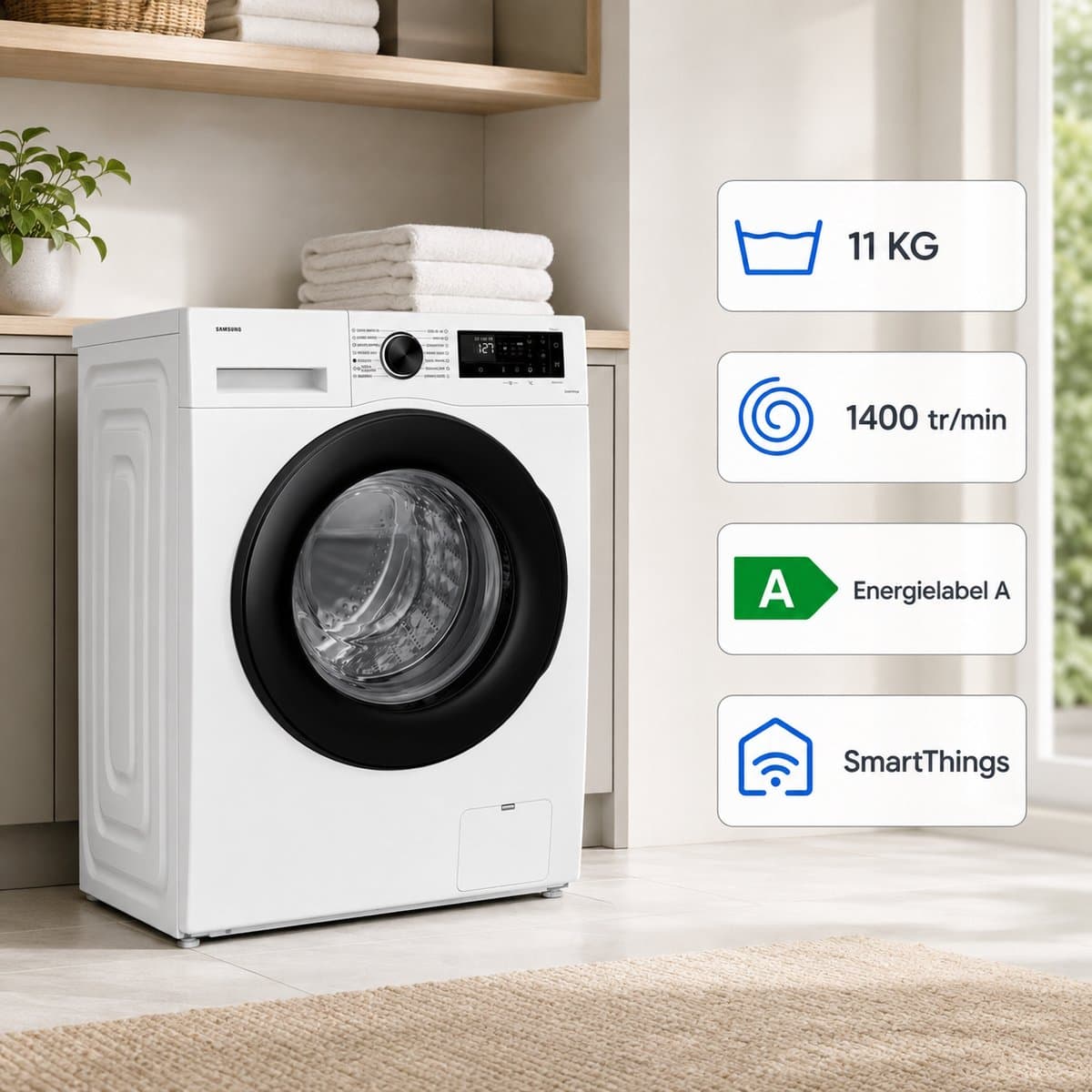 Samsung WW11DG5B25AELE - Wasmachine - 11 kg - A label - Stil en slim - EN Display — afbeelding 1