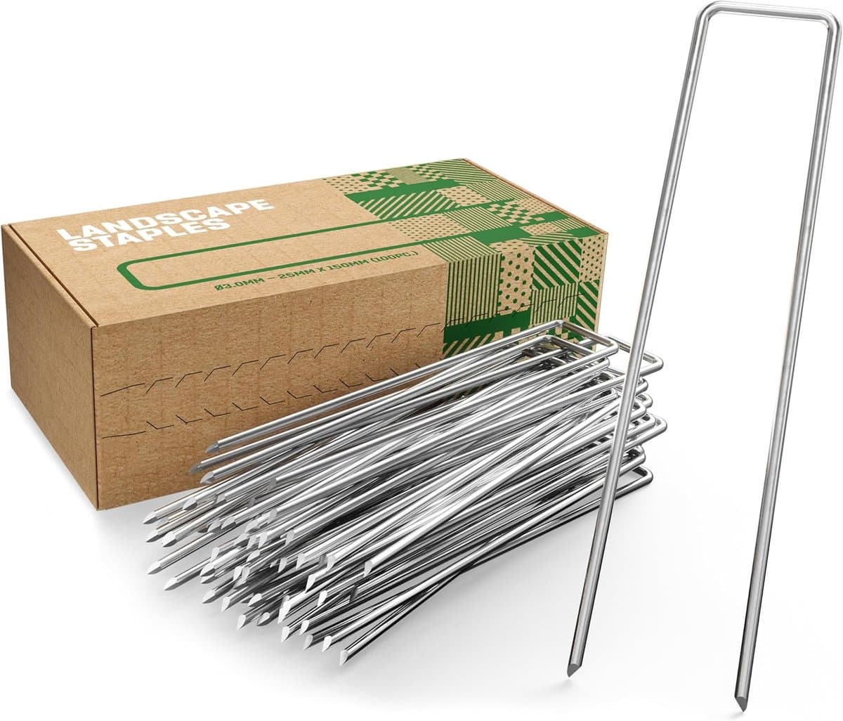 SnelShoppen - 200 Stuks Tuinankers/Grondpinnen Rvs - Roestvrijstalen en Gegalvaniseerde Grondankers - 150mm x 25mm Ø2.8mm - Voor Camping, Tenten, Tuin — afbeelding 1