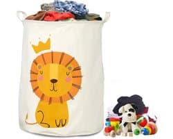 SnelShoppen - 60L Opvouwbare Wasmand voor Kinderen met Leeuwenmotief, Waterdichte Opbergmand, Katoen en Linnen, Speelgoedmand met Handvatten, 40cm Bre