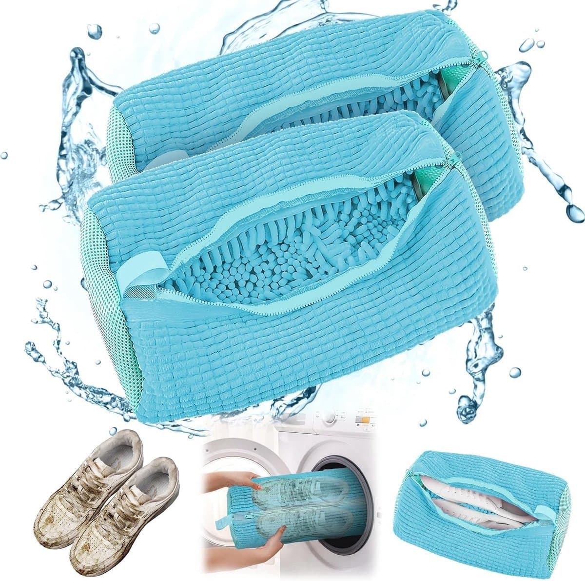 Schoenwaszak voor de wasmachine, 2 stuks, beschermt schoenen en wasmachine, ideaal voor sneakers en sportieve schoenen, 360 graden reiniging — afbeelding 1