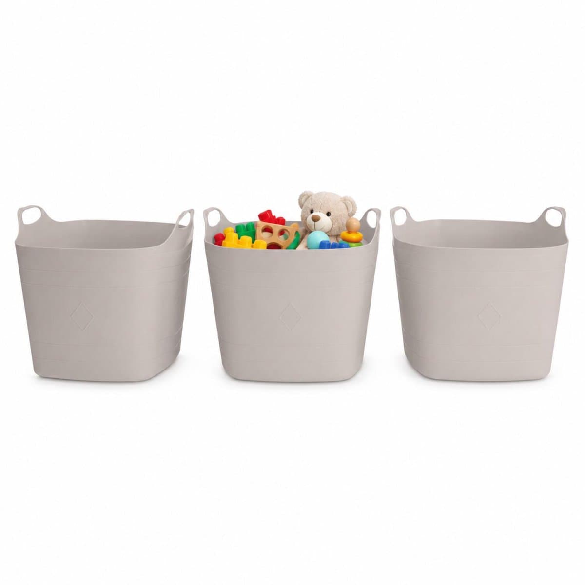 Excellent Houseware Flexibele emmer - 3x - beige - 15 liter - kunststof - vierkant - 37 x 30 cm — afbeelding 1