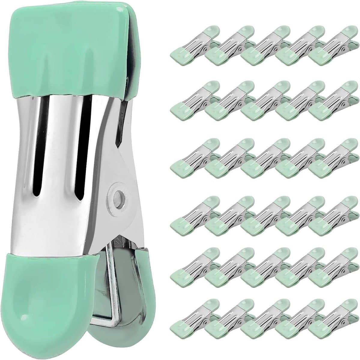 Wasknijpers - Roestvrijstalen Metalen Knijpers met Rubberen Grip - Geschikt voor Waslijn Foto's en Keuken - 2.17 inch - Lichtgroene Kleur - 30 Stuks — afbeelding 1