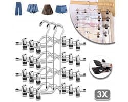 Set Van 3 Antislip Hangers Met Verstelbare Clipbreedte - Roestvrij Staal Verchroomd - Roestvrij Ruimtebesparend - Voor Broeken, Rokken, Sokken En Ondergoed - Zwart En Zilver