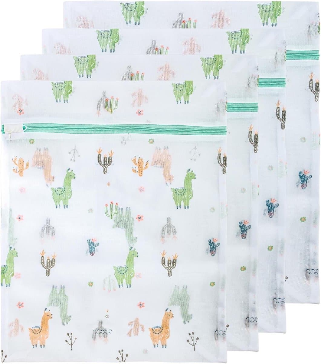Herbruikbare Waszakken met Alpaca Patroon - 4 Stuks, Ideaal voor Fijne Was zoals Hemden, Jassen en Truien met Rits Sluiting — afbeelding 1
