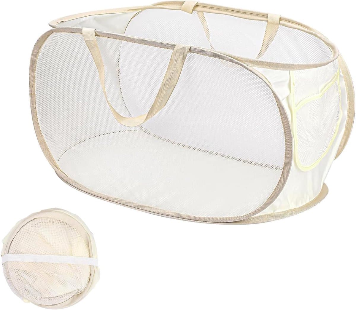 SnelShoppen - Vouwbare Wasmand Pop-Up Mesh Wasmanden met Handvatten - Draagbare Wasmand voor Opslag in Slaapkamer, Badkamer en Reizen - Stevig Staal e — afbeelding 1