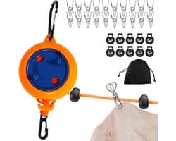 Reis waslijn - Droogtouw Kleding - Buiten Droge Kleding - Winddicht Ontwerp - 10 Meter - Oranje