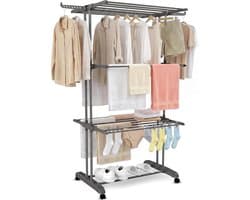 3-laags opvouwbaar droogrek - 12 m droogrek voor binnen en buiten | 72 x 50 x 172 cm droogtoren met 3 niveaus | Stevig, lichtgewicht ontwerp voor handdoeken, kleding en was
