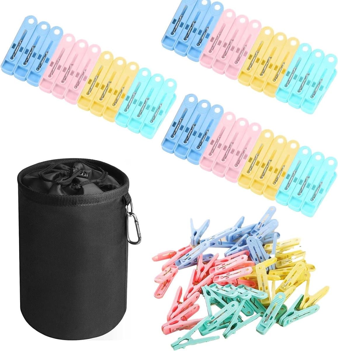 Wasknijperzak - Knijperhouder Opberger - Kleding Drogen - Met 60 Klemmen - 15 x 20 cm - Zwart — afbeelding 1
