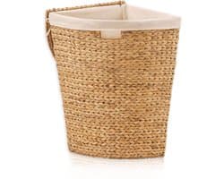 Wasmand met deksel - Hoek mand - Ruimte besparen - Natuurlijk waterhyacint - 42x30x49cm - Beige