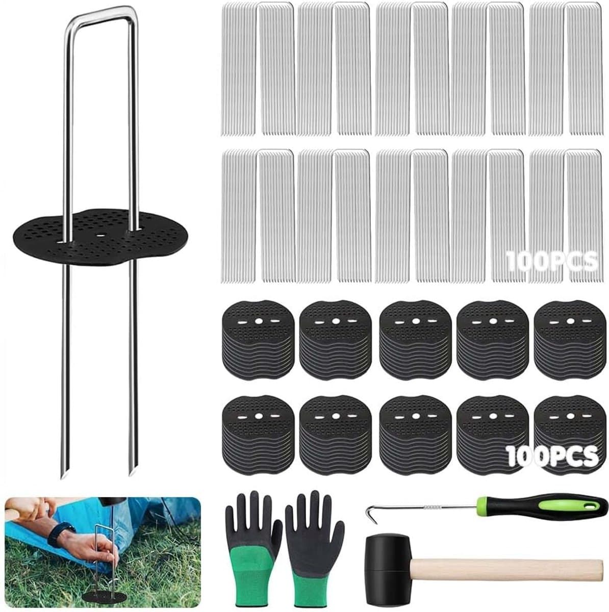 Grondankers set van 100 - 150 mm lang - met wasmachines en hamer - ideaal voor tuin en schutting - SnelShoppen — afbeelding 1