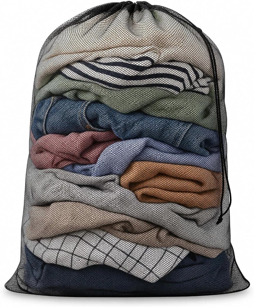 Wasmachinenet - waszak - 70 x 90 cm - dik polyester - duurzaam - grote capaciteit - machinewasbaar - ter bescherming van kleding - zwart — afbeelding 1