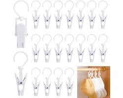 Wasknijpers met Haak - 20 Stuks - Drooghaak voor kleding - met 360 graden draaibare haak - Droogrek Knijpers - Wasknijpers - Kunststof - Anti Slip - Veelzijdig - draagbare antislip plastic hangers clips - Zwart