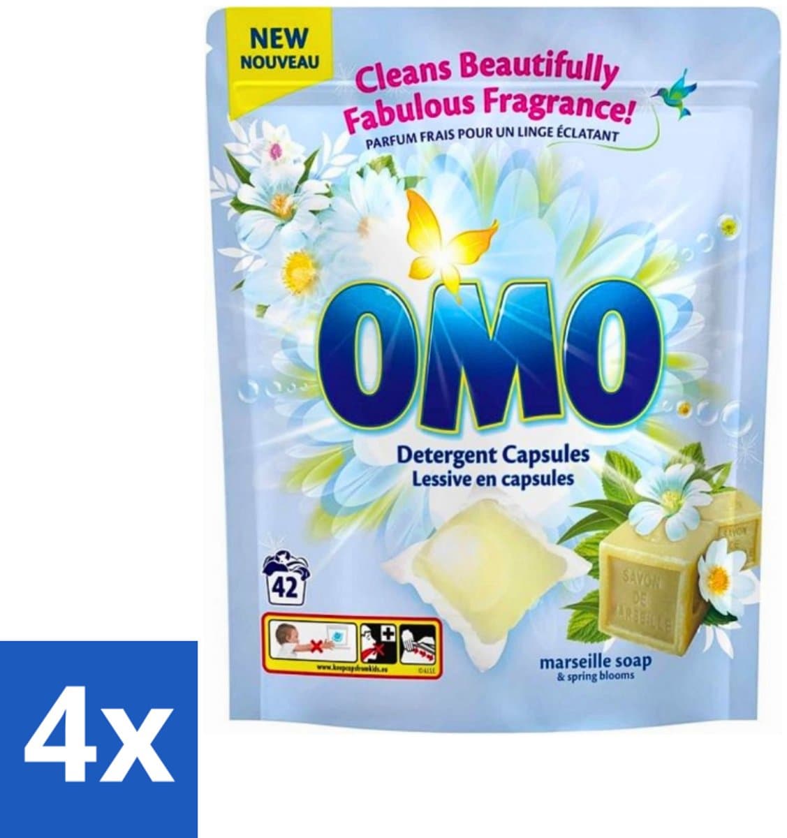 Omo - Wascapsules - Marseille zeep & Lentebloesem - Krachtige geur - 42 Capsules - Voordeelverpakking - 4 stuks — afbeelding 1