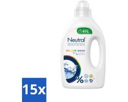 15 x Neutral Vloeibaar Wasmiddel Kleur 20 Wasbeurten 1 liter - Gekleurde Was - Wasmiddel - Wasmiddel 0% Kleurstof - Wasmiddel 0% Parfum - Hypoallergeen Wasmiddel