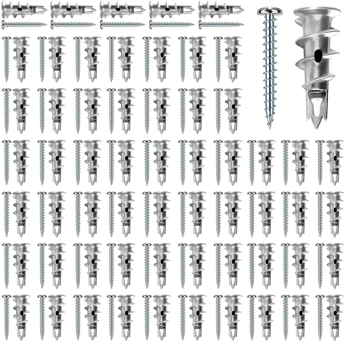60 Stuks Gipsplaatpluggen, Gipsplaatpluggen met 60 Stuks Schroeven, Gipsplaatpluggen, Pluggen voor Gipsplaat, voor Bevestiging In Stenen, Beton, Gipsplaat — afbeelding 1