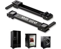 Verplaatsbare Wasmachine-Rolrail - Zwart - Uitschuifbaar van 50-80 cm - Onderstel met Rollen - Voor Wasmachines en Huishoudelijke Apparaten