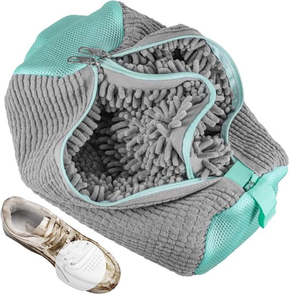2-in-1 Schoenwaszak voor de Wasmachine, Herbruikbare Waszak voor Schoenen met Rits en 360° Reiniging, Ideaal voor Sneakers en Sportschoenen, Grijs — afbeelding 1