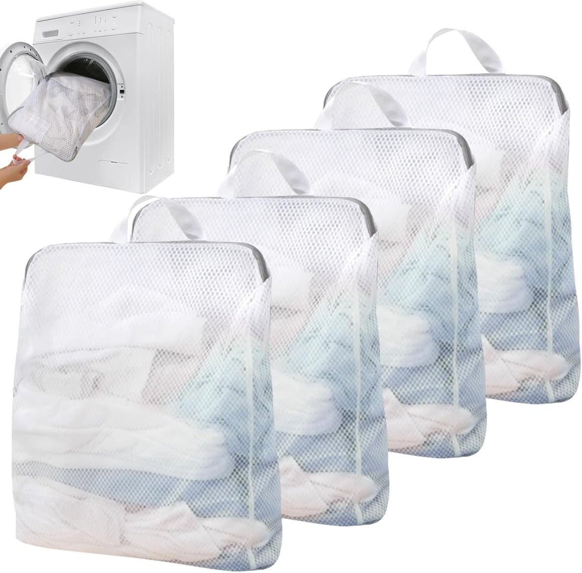 Set van 4 Grote Wasnetten voor de Wasmachine, 50 x 60 cm, Herbruikbare Waszakken voor Ondergoed, Bh's en Sweaters met Handvatten en Rits — afbeelding 1